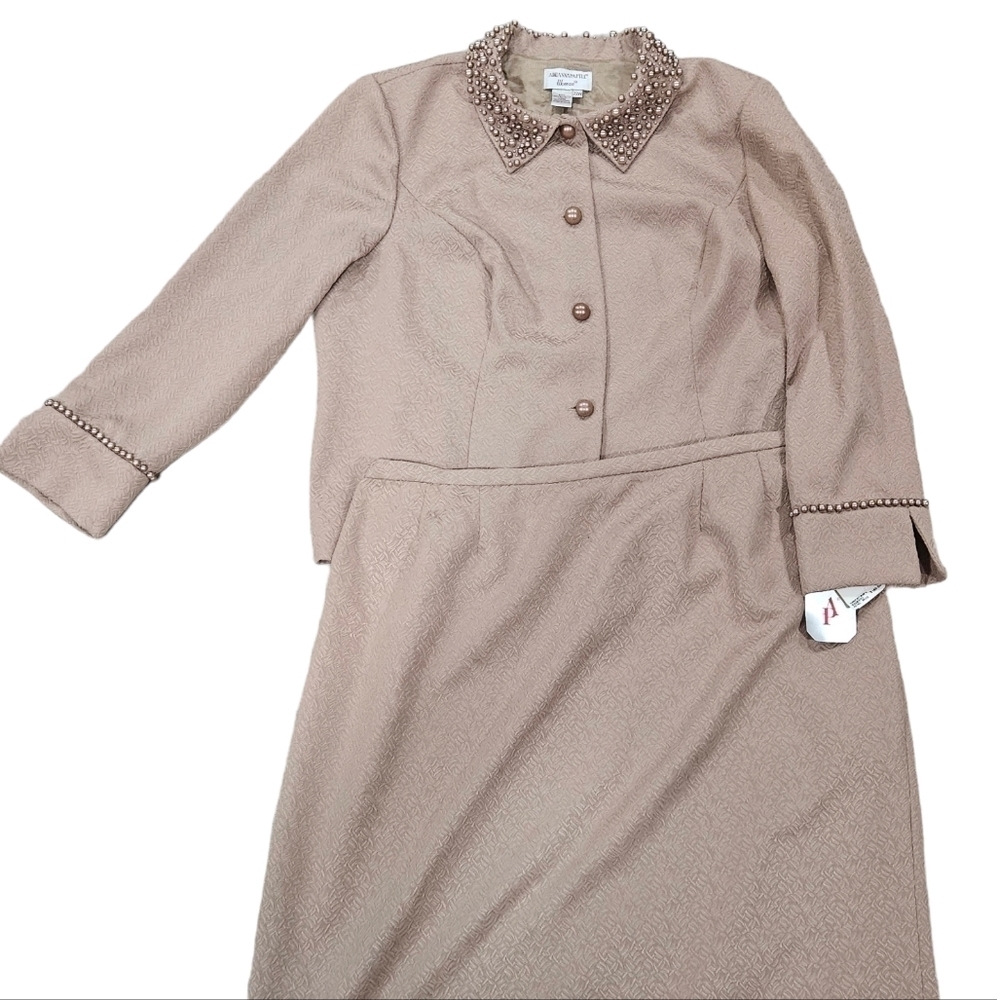 Adrianna Papell Blush Pearl-Trim Skirt Set
